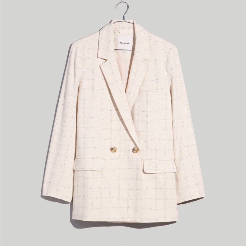 Madewell Women's The Plus Caldwell Double-Breasted Blazer Ghent Plaid Cream 2X